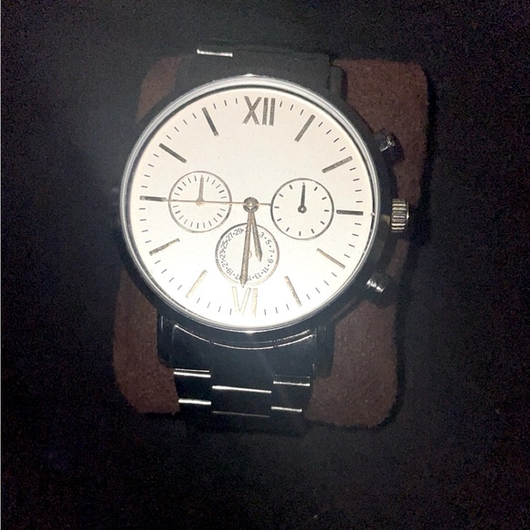 brushed black case watch with white dial and sapph face - Picture 1 of 4